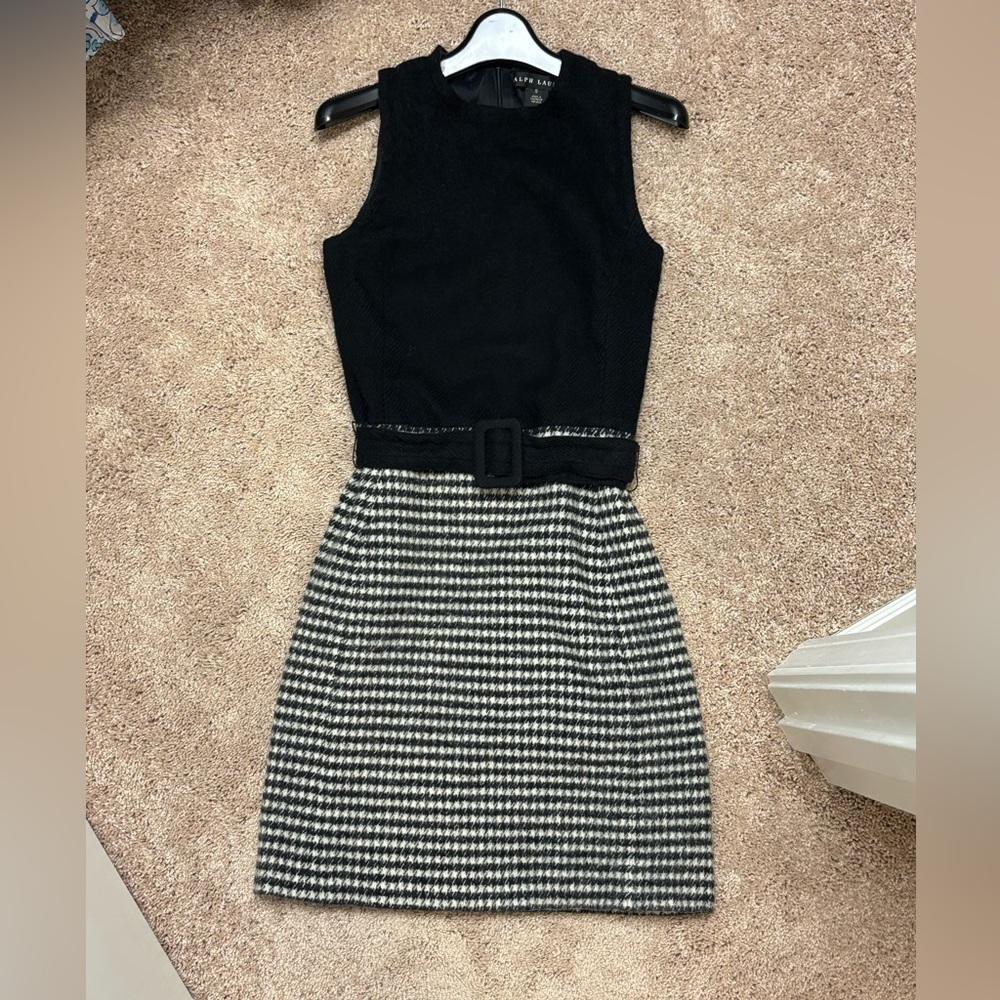 Size 6 Ralph Lauren Black Label Gray Houndstooth Dress